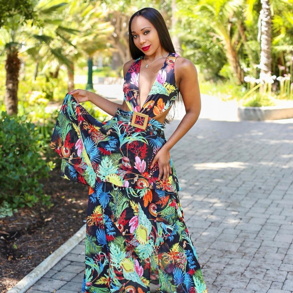 Black “Tropical Girl” Maxi Dress